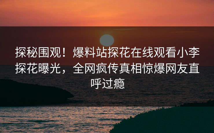 探秘围观！爆料站探花在线观看小李探花曝光，全网疯传真相惊爆网友直呼过瘾
