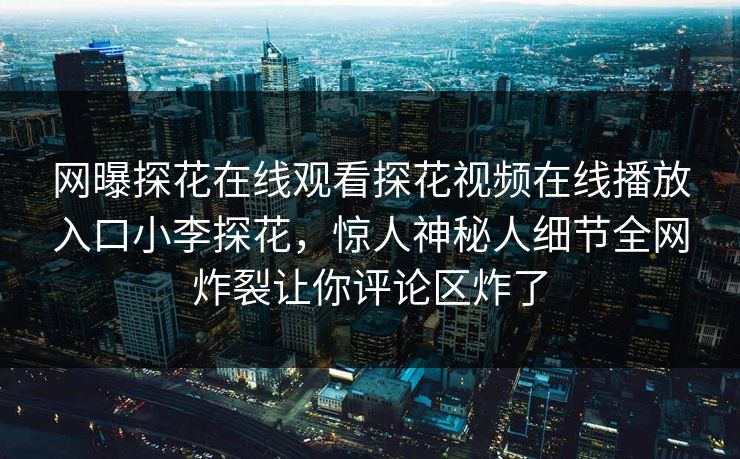 网曝探花在线观看探花视频在线播放入口小李探花，惊人神秘人细节全网炸裂让你评论区炸了