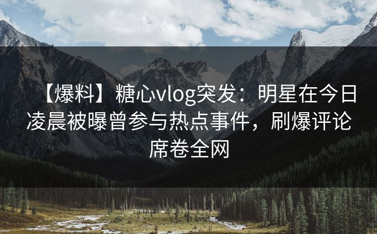 【爆料】糖心vlog突发：明星在今日凌晨被曝曾参与热点事件，刷爆评论席卷全网  第1张