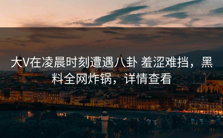 大V在凌晨时刻遭遇八卦 羞涩难挡,黑料全网炸锅,详情查看