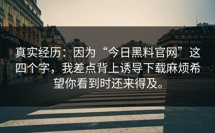 真实经历：因为“今日黑料官网”这四个字，我差点背上诱导下载麻烦希望你看到时还来得及。